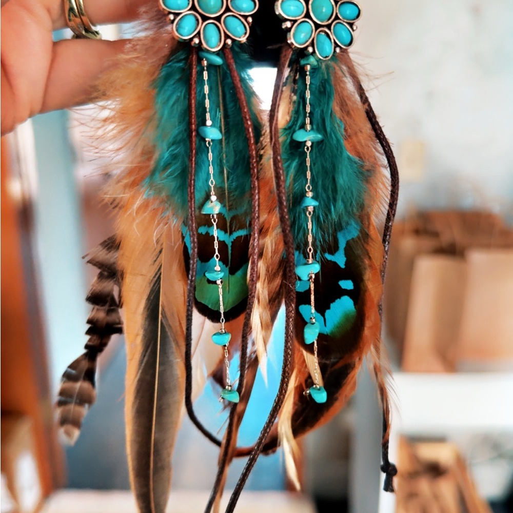 Bohemian Feather Earrings with Turquoise Accents